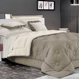 Piumone matrimoniale tinta unita double-face marrone e beige